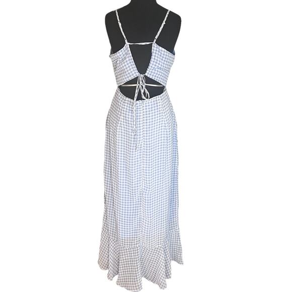 Fashion Union Tall Gingham Picnic Peplum Hem Lace Up Feminine Midi Dress NWT 8T - Picture 5 of 7